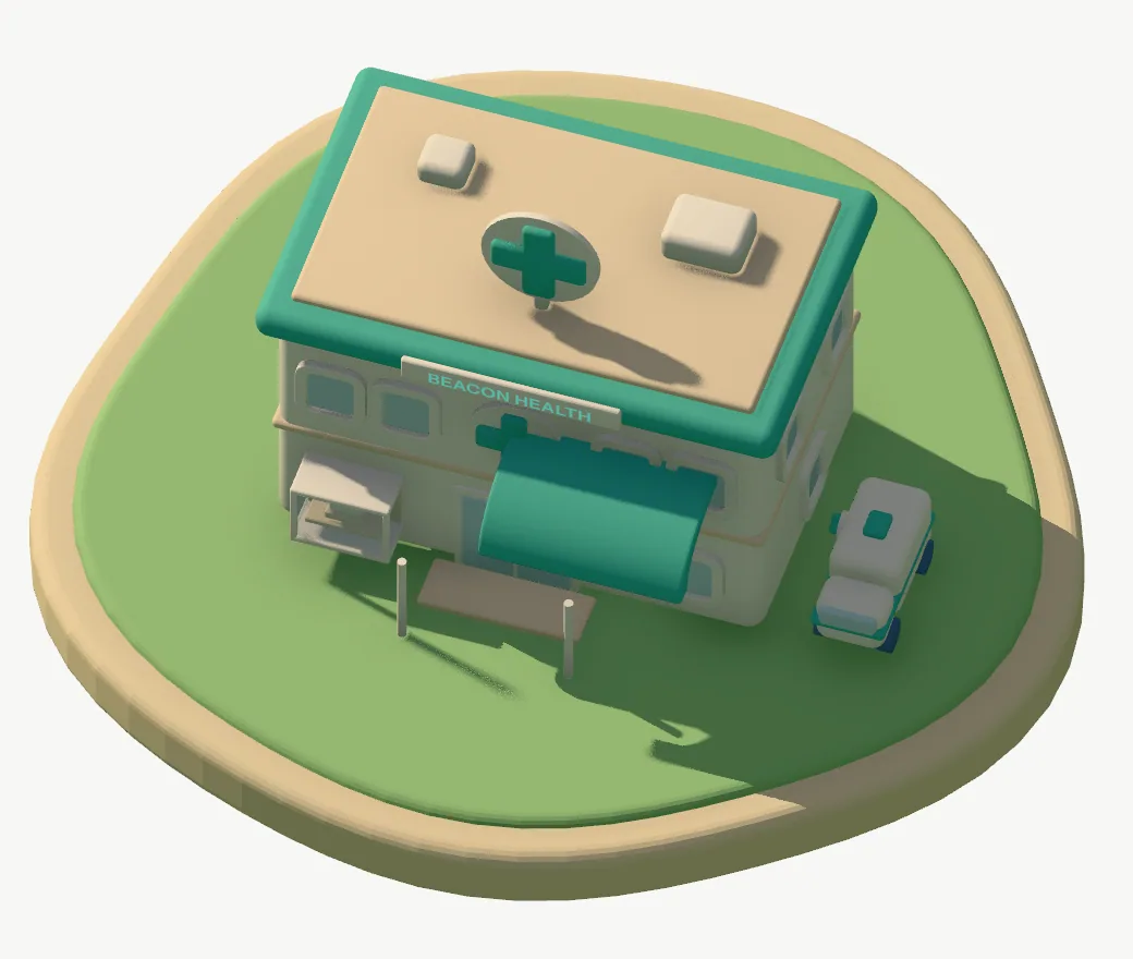 Beacon Health, drawn as the clinic in the town