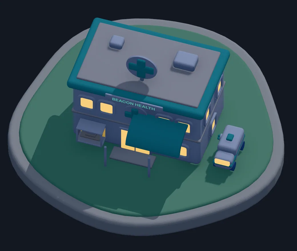 Beacon Health, drawn as the clinic in the town